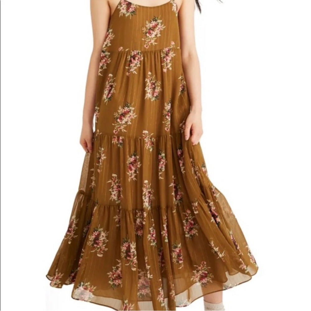 Madewell Metallic Cami Tiered Floral Maxi Dress